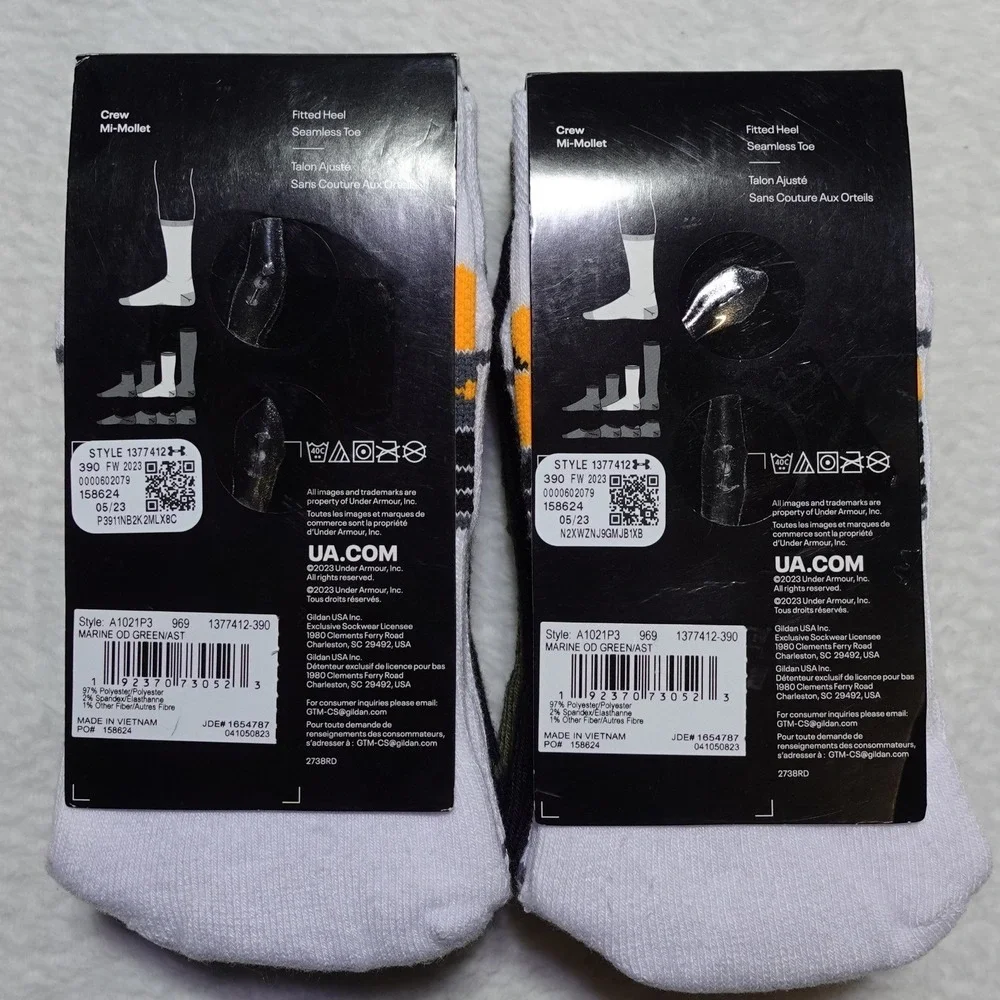 PACK OF 2 Under Armour UA Phenom Crew Socks Youth 13.5K-4.5 3-Pack Each